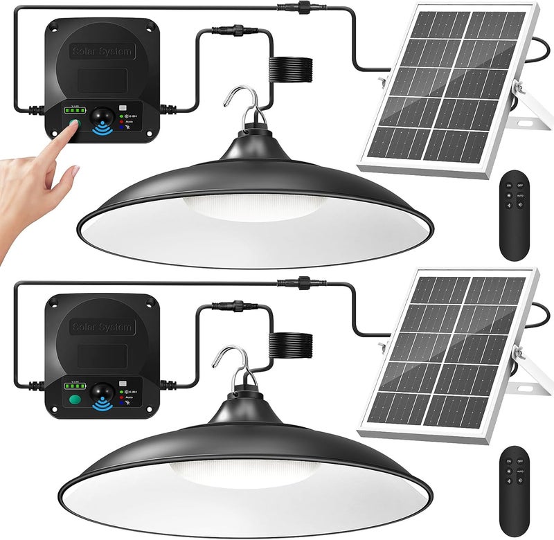 APILAB Solar Shed Light Indoor Outdoor, 2Pack 2000LM Motion Sensor Pendant Light, Daytime Available Solar Indoor Lights with 4 Lighting Modes Remote Control for Barn, Patio, Gazebo, Shop, Garage - Image 1